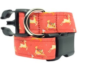 Christmas Dog Collar, Holiday Dog Collar, Winter Dog Collar, Reindeer Dog Collar,  1" thickness, adjustable collar