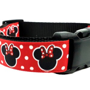 Minnie Mouse Dog Collar, Red Dotted Dog collar, Disney Dog Collar, Disney Mouse Collar, Pet Collar, 1/2 & 3/4 thick, adjustable collar image 3