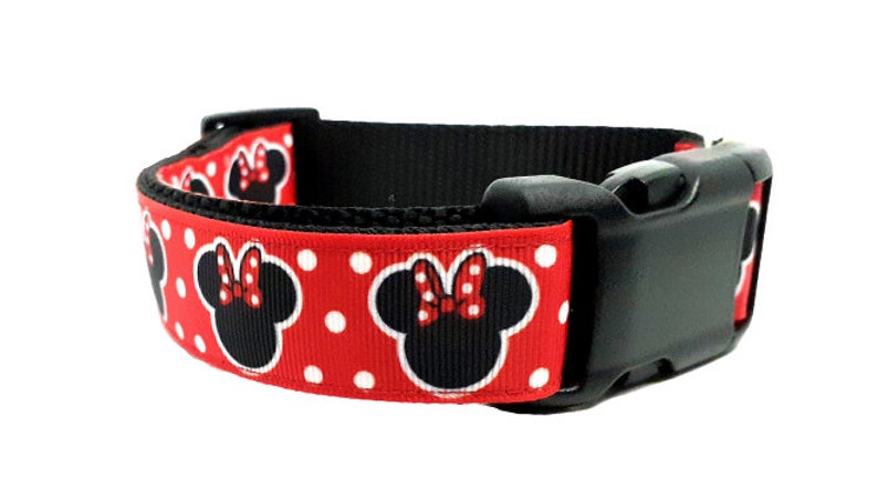 Minnie Mouse Dog Collar, Red Dotted Dog collar, Disney Dog Collar, Disney Mouse Collar, Pet Collar, 1/2 & 3/4 thick, adjustable collar image 3