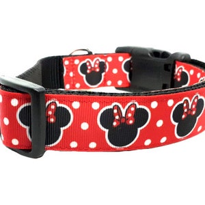 Minnie Mouse Dog Collar, Red Dotted Dog collar, Disney Dog Collar, Disney Mouse Collar, Pet Collar, 1/2 & 3/4 thick, adjustable collar image 6