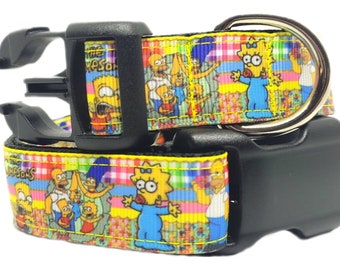 The Simpson's Dog Collar, Simpson's Dog Collar, TV Show Dog Collar, Dog Collar, Pet Collar, Cartoon Dog Collar, 1" thick, adjustable collar