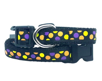 Halloween Dog Collar, Spooky Dots Dog Collar, Colorful Halloween Dog Collar, 1/2" thick, adjustable collar