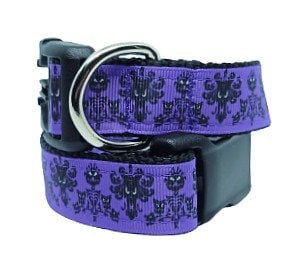 Purple Dog Collar, Haunted Wallpaper Dog Collar, Haunted House Dog Collar, 3/4" & 1" thick, adjustable collar, leash