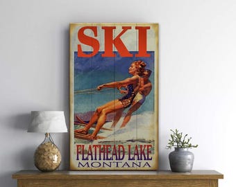 Personalized SKI Sign Retro Waterski Lake Decor Classic Customized Wall Skier Art - Wood or Metal Sign - Multiple Sizes Available