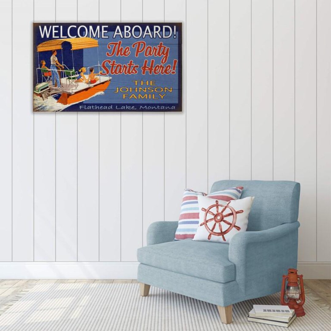 Welcome Aboard Pontoon Boat Personalized Lake Wall Art - Wood or Metal ...