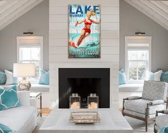 Personalized Waterski Sign Retro Lakehouse Decor Slalom Skier Customized Art Boating Wall Art - Wood or Metal Sign - Multiple Sizes