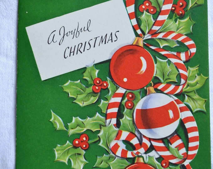 Vintage Christmas Card Ornaments and Candy Cane Stripes Unused Etsy