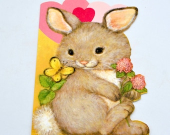 Vintage Bunny Rabbit Valentine Card - Smile Bringers Forest Friends - Unused Hallmark 1970s