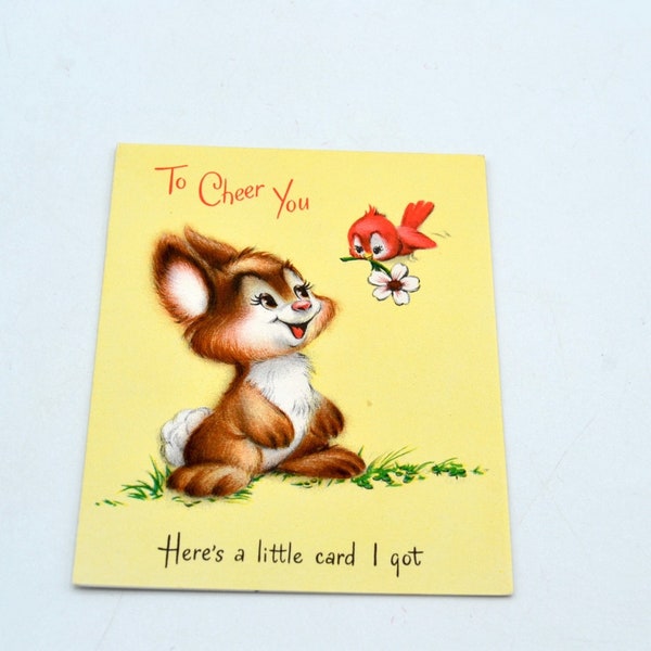 Vintage Greeting Card - Bunny and Bird - To Cheer You Friend - Used Hallmark