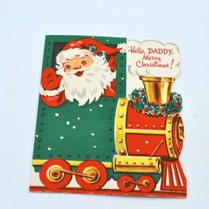 Vintage Christmas Card - Santa Waving on Train to Daddy - Unused