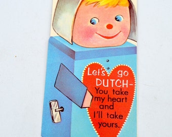 Vintage Valentines Day Card - Anthropomorphic Dutch Boy Toy Robot - Used