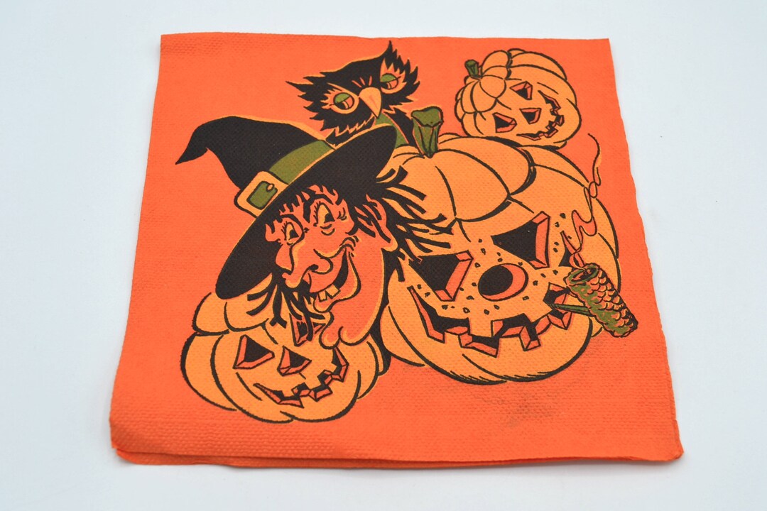 Vintage Halloween Paper Napkin Witch Goblin Jol Owl Etsy