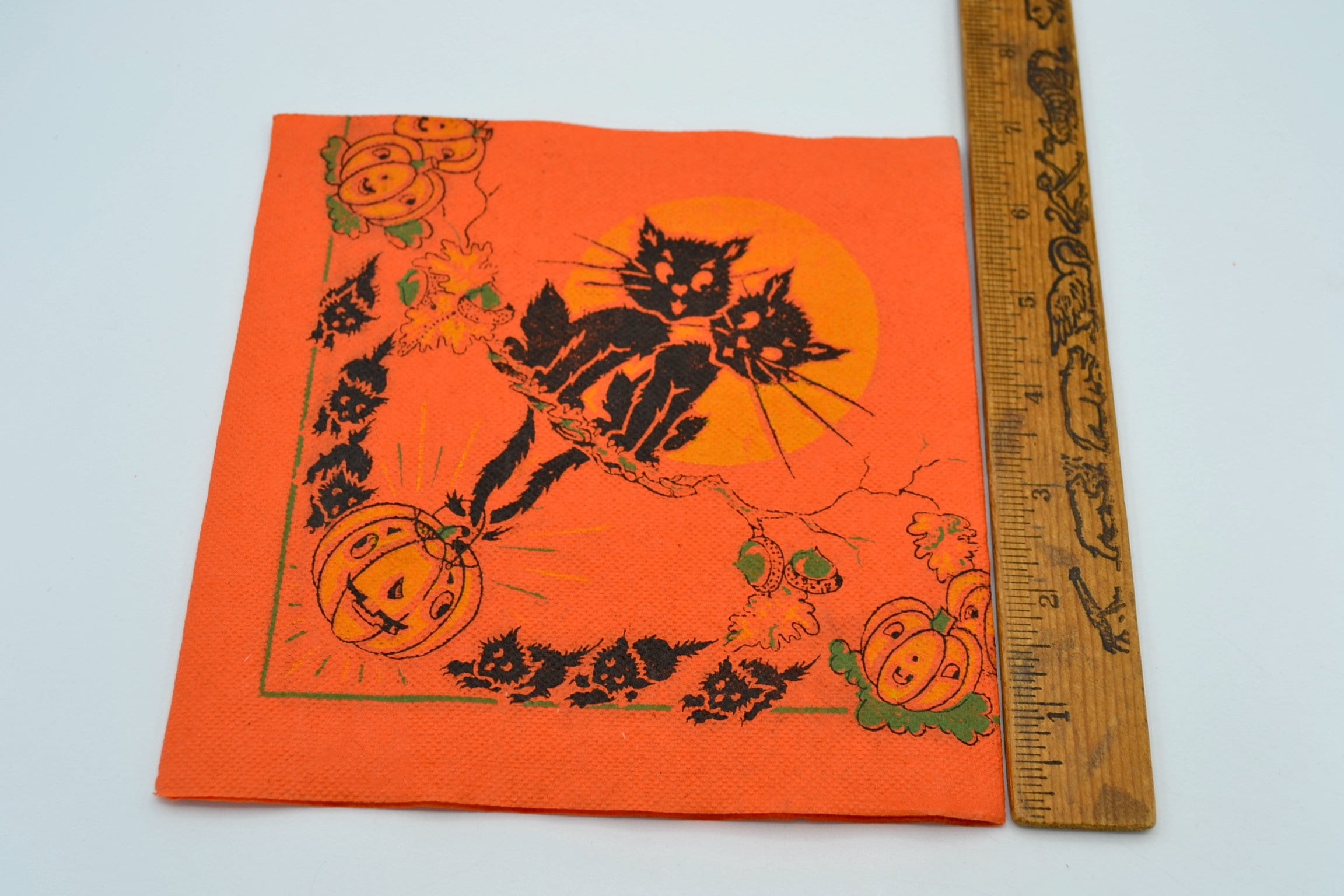 Vintage Halloween Paper Napkin - Jack O Lantern Pumpkins and Black ...