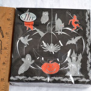 Halloween Paper Napkins Witch Owl JOL Black Cat Spider Devil Sealed Package of 20 image 3