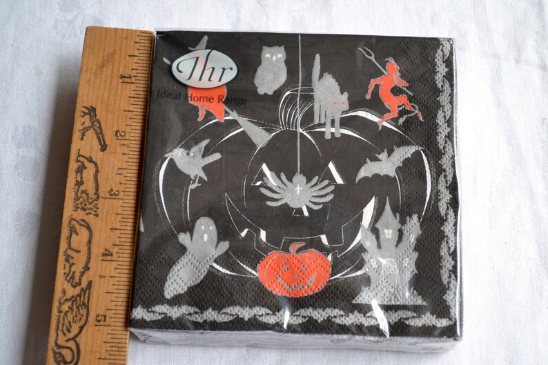 Halloween Paper Napkins Witch Owl JOL Black Cat Spider Devil Sealed Package of 20 image 3