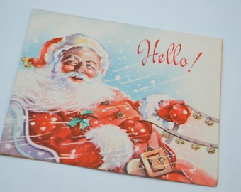 Vintage Christmas Card - Santa Driving Sleigh Holding Reins Snowstorm - Used