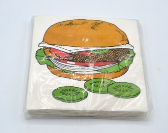 Vintage Paper Cocktail Napkins - Hamburger with Pickles - Sealed Package of 25 Cost Plus