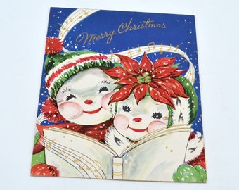 Vintage Christmas Card - Mr and Mrs Snowman Singing Carols - Used