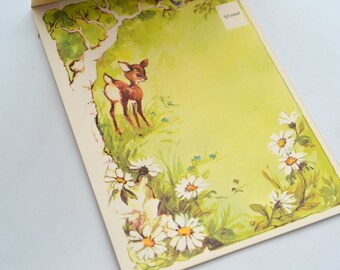 17 Vintage Stationery Note Cards Tablet - Fold and Send Forest Friends -  Fawn Deer Chipmunk Bunny Raccoons