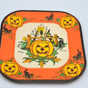 Vintage Halloween Paper Party Plate Skeleton Witch Pumpkin JOL