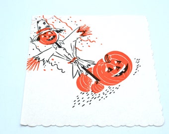 Vintage Halloween Paper Napkin - Scarecrow Party Streamers and Jack O Lantern