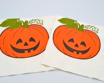 2 Vintage Paper Halloween Napkins - Happy Jack O Lantern - Hallmark