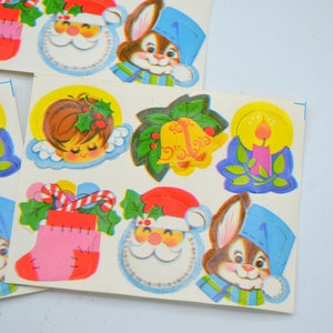 Vintage Christmas Gummed Seals - Mod Pink 1960s - Bunny Angel Santa - 18