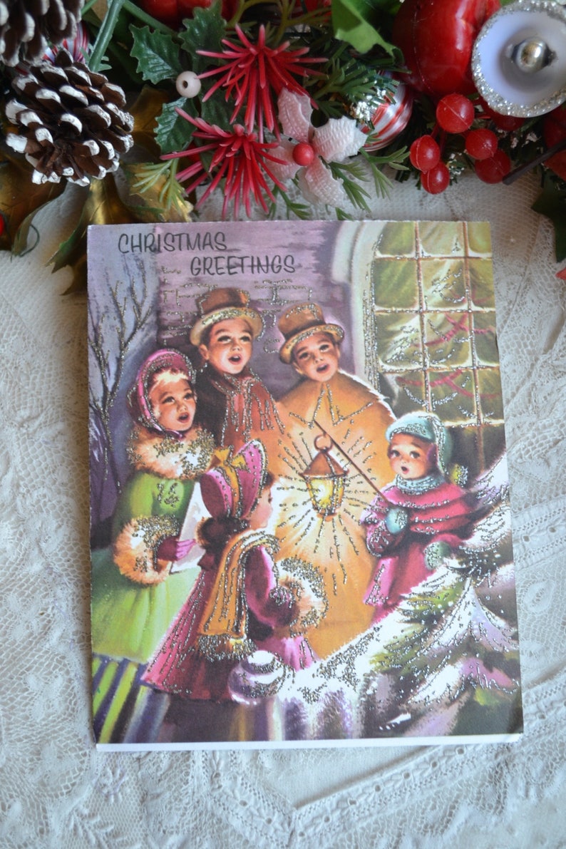 Download Vintage Christmas Card Victorian Children Carolers Used | Etsy