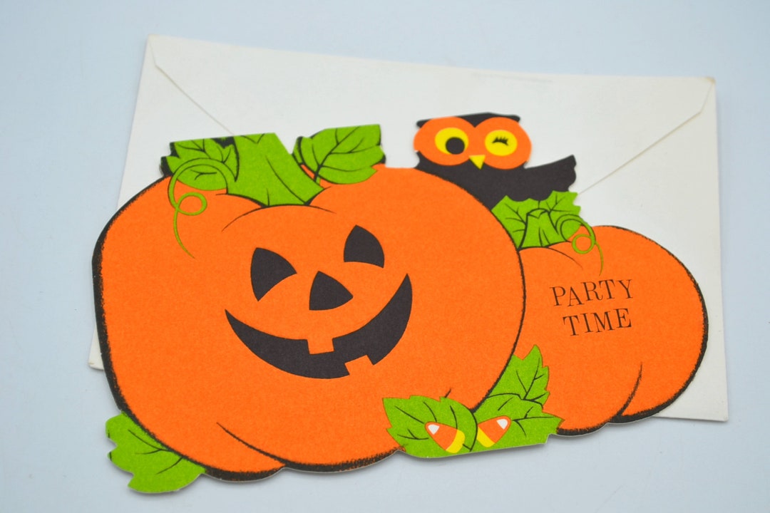 Vintage Halloween Party Invitation - Jack O Lantern and Black Owl ...