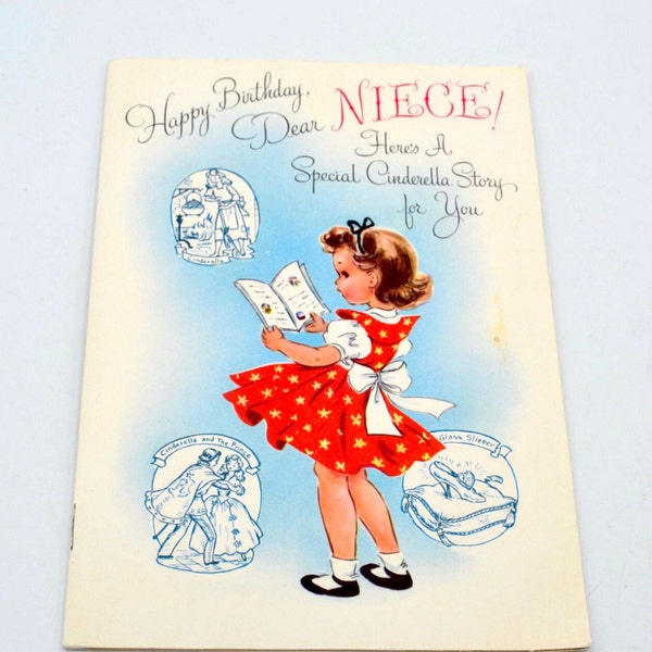 Vintage Birthday Card - Cinderella Storybook with Sticker Seals - Used to Niece Rust Craft