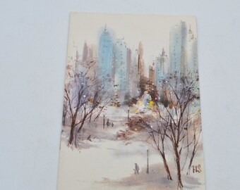 Vintage Christmas Card - Mid Century Christmas in The City - Unused Hallmark