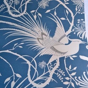 Vintage Wallpaper - Oriental Birds on Blue - 20 x 25 Wall Paper