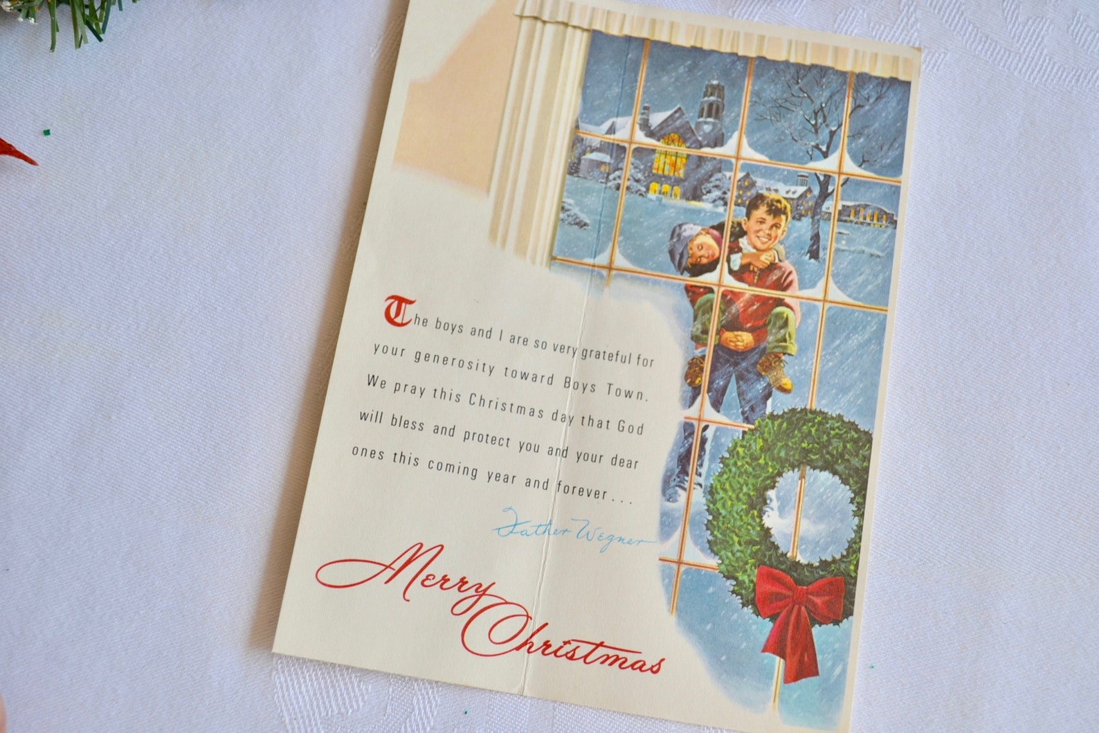 Vintage Christmas Card Boys Town Used Etsy