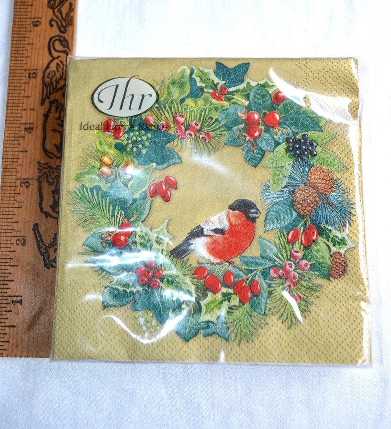 IHR Paper Christmas Napkins Sealed Package of 20 Bird Wreath Etsy