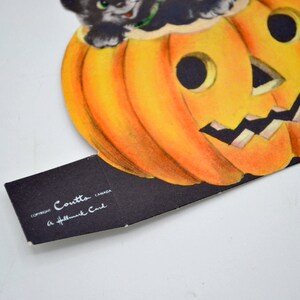 Vintage Halloween Place Card - Black Cat Kitten on JOL Pumpkin - Unused ...