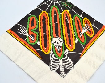 Vintage Halloween Paper Napkin - BOO Skeleton Spider Web - Luncheon Size