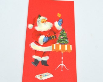 Vintage Christmas Card Santa Decorating Family Tree Unused - Etsy