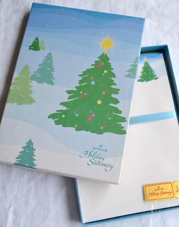 vintage hallmark christmas stationery set decorated trees etsy