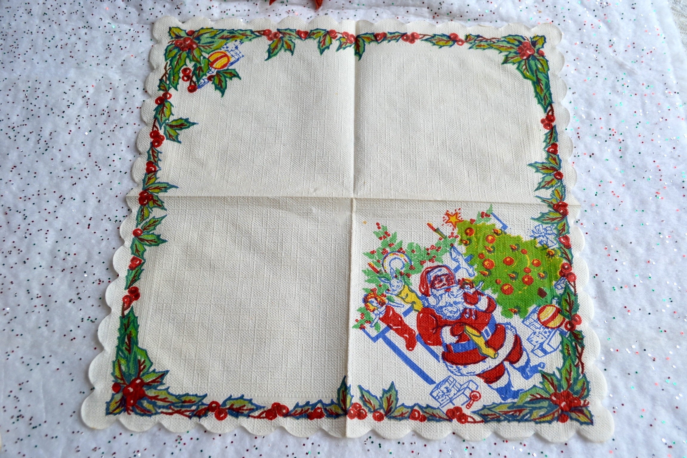 Vintage Paper Christmas Napkins 1950's Santa Filling Etsy
