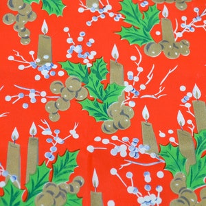 Vintage 1950s Christmas Wrapping Paper Gift Wrap Green Bells on Red [B}