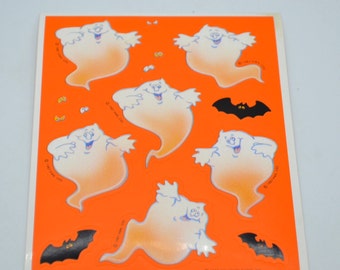 2 Feuilles D'autocollants Vintage Hallmark Fuzzy - Années 80 - GHOULY, GLURFS, Halloween - Moelleux
