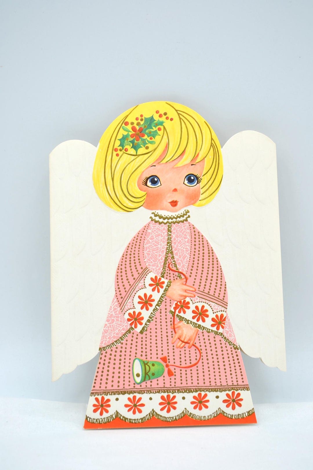 Vintage Christmas Card - Angel in Pink Dress - Unused Die Cut - Etsy