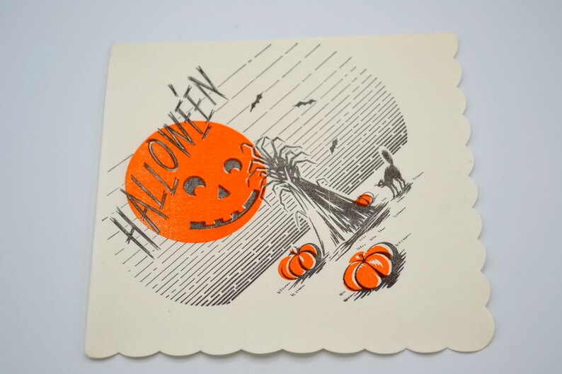 Vintage Halloween Paper Napkin Jack O Lantern Moon Corn Etsy