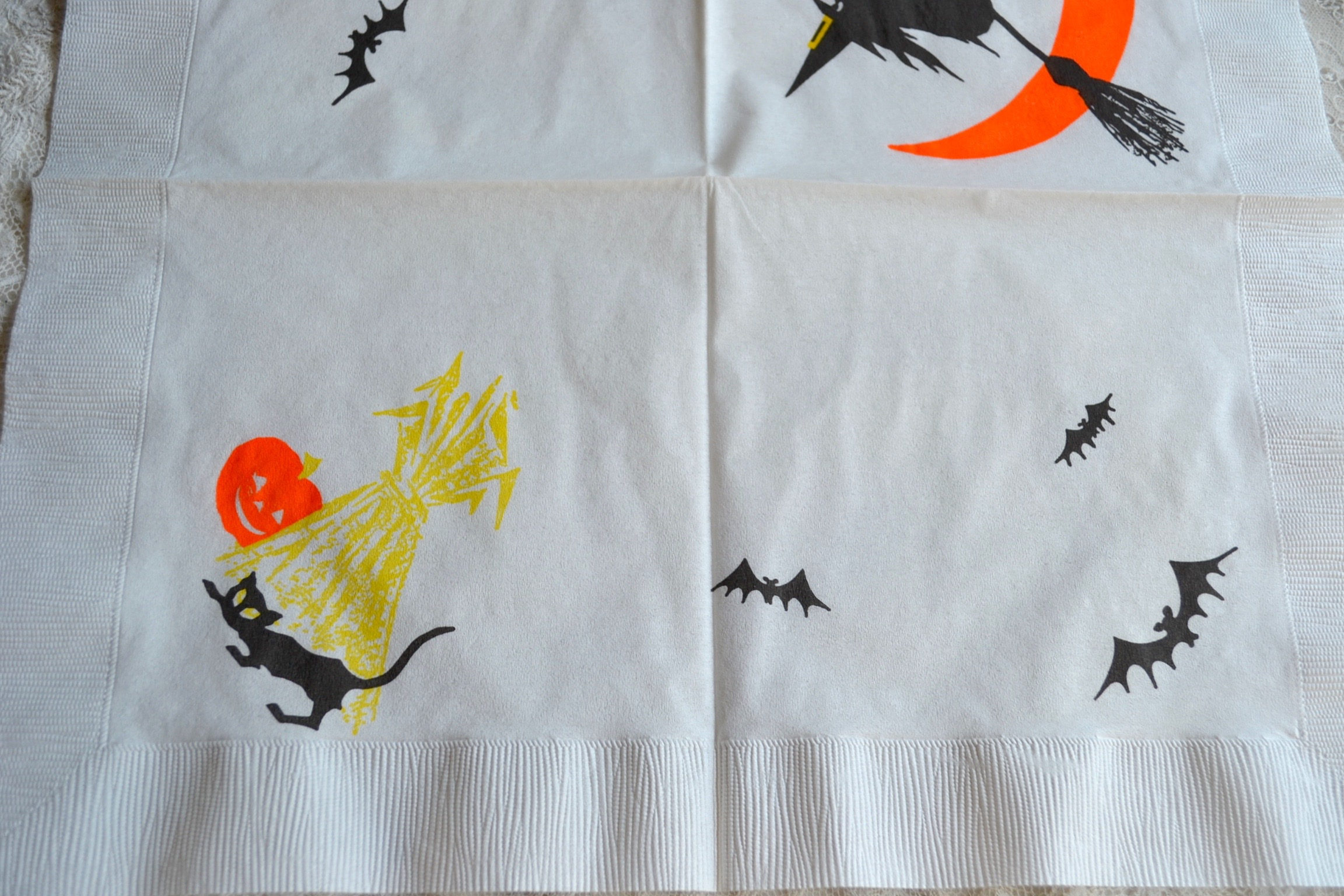 Vintage Halloween Paper Napkin Flying Witch on Broom Etsy
