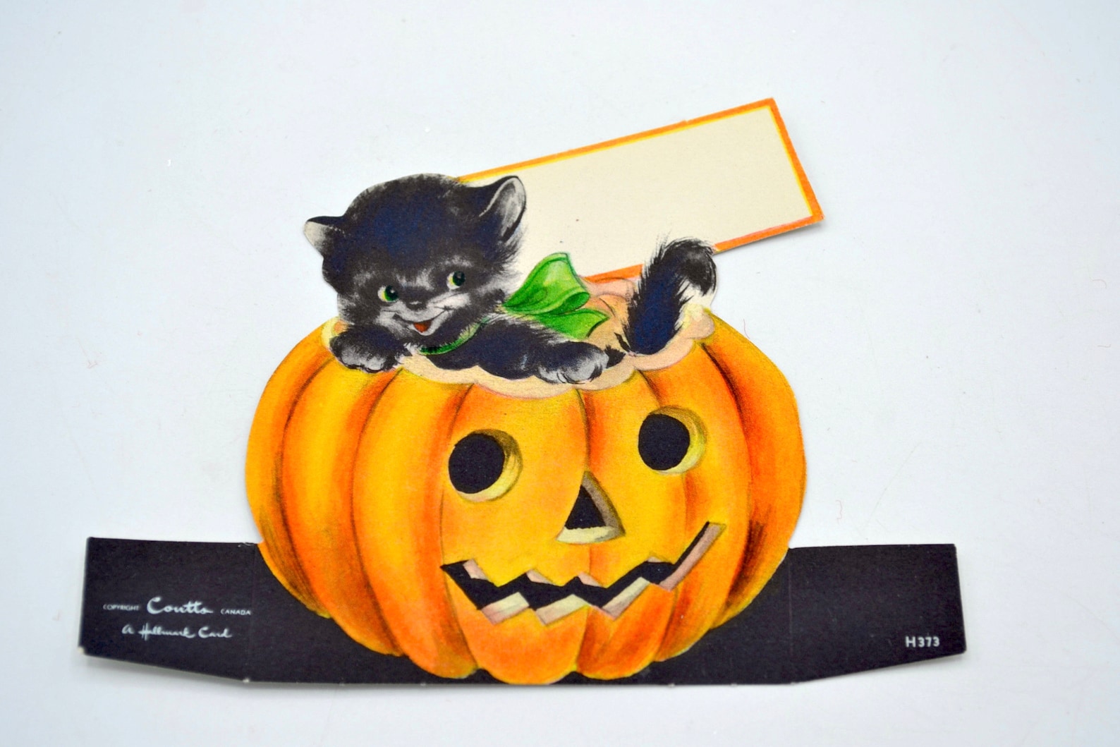 Vintage Halloween Place Card - Black Cat Kitten on JOL Pumpkin - Unused ...
