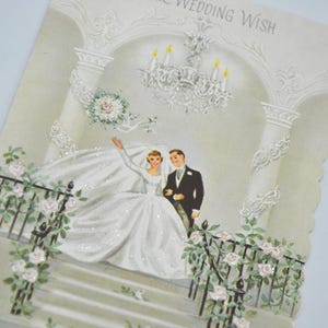 Vintage Wedding Card - Glitter Bride and Groom - Used Norcross Mid Century
