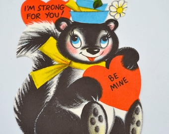 Vintage Valentines Day Card - Be Mine Skunk - Unused Hallmark