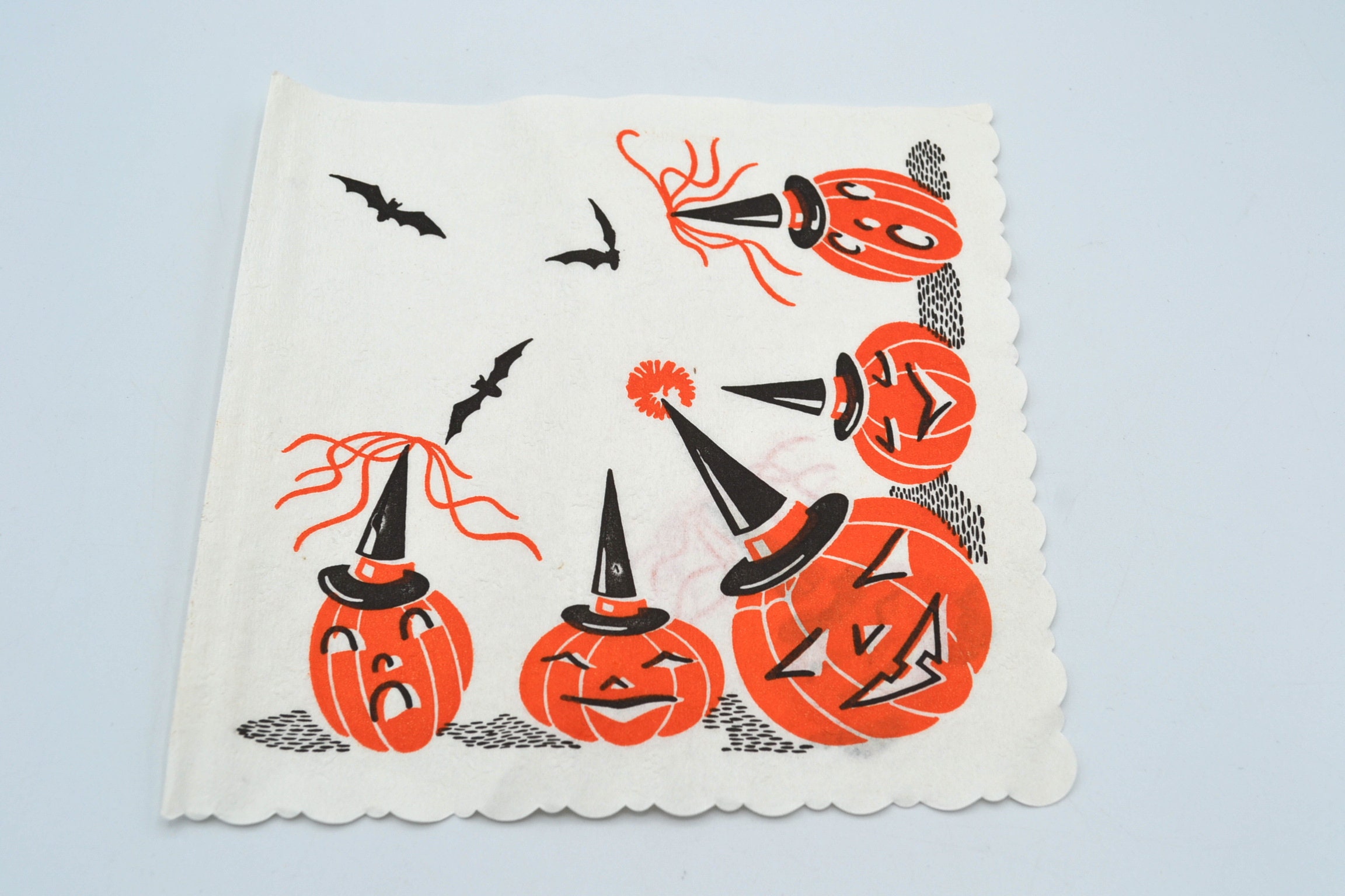 Vintage Halloween Paper Napkin Jack O Lantern Pumpkins Etsy