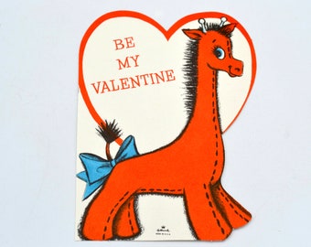Vintage Valentines Day Card - Red Giraffe - Unused Hallmark