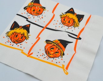 Vintage Halloween Paper Napkin - Boy and Girl Confetti JOL Pumpkins - Luncheon Sized